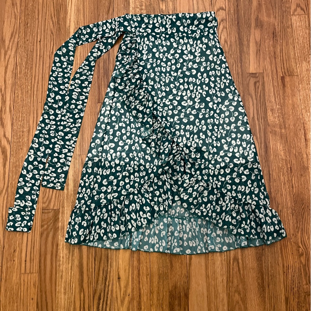 Green Floral Wrap Skirt